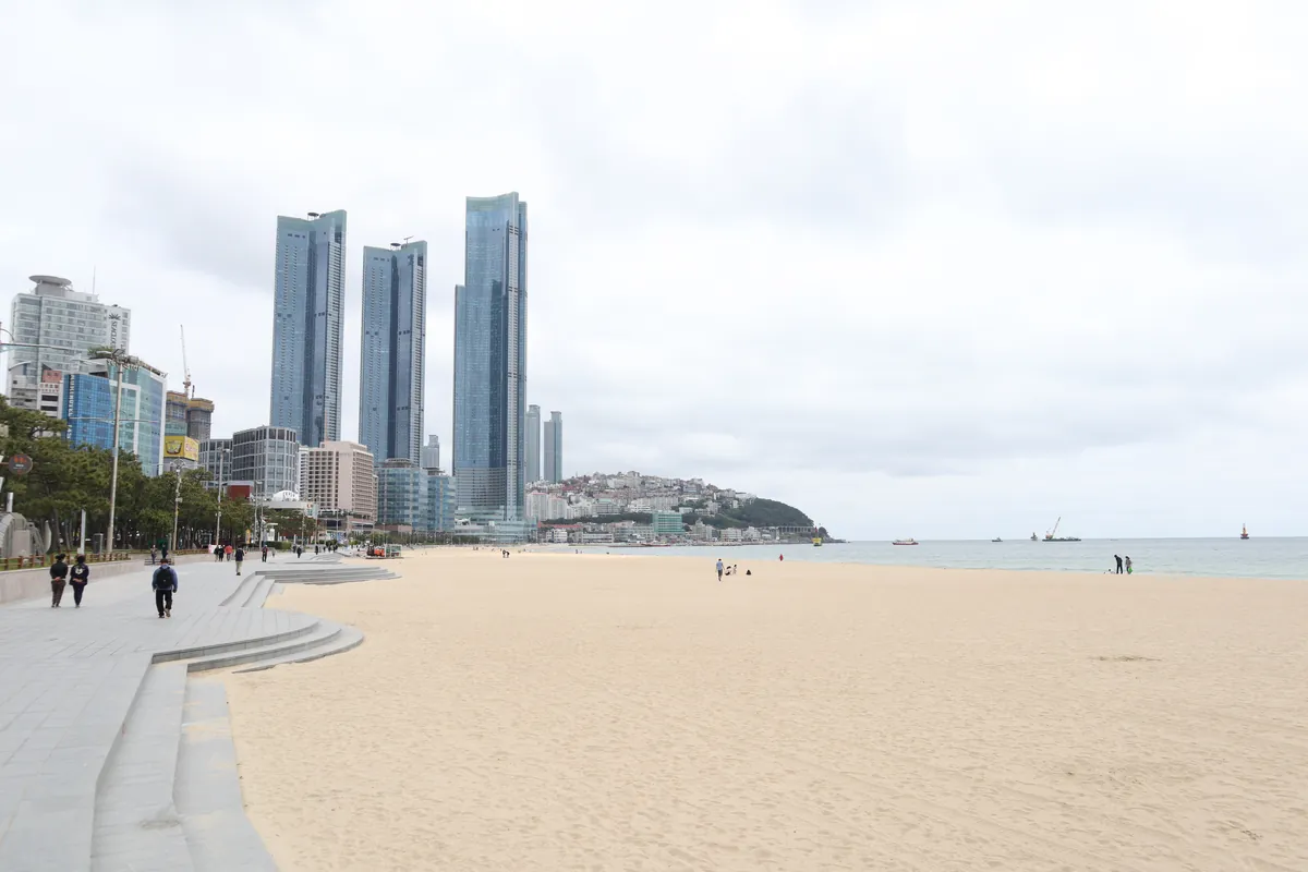 Haeundae Beach, where the Blue Line Park begins, Busan